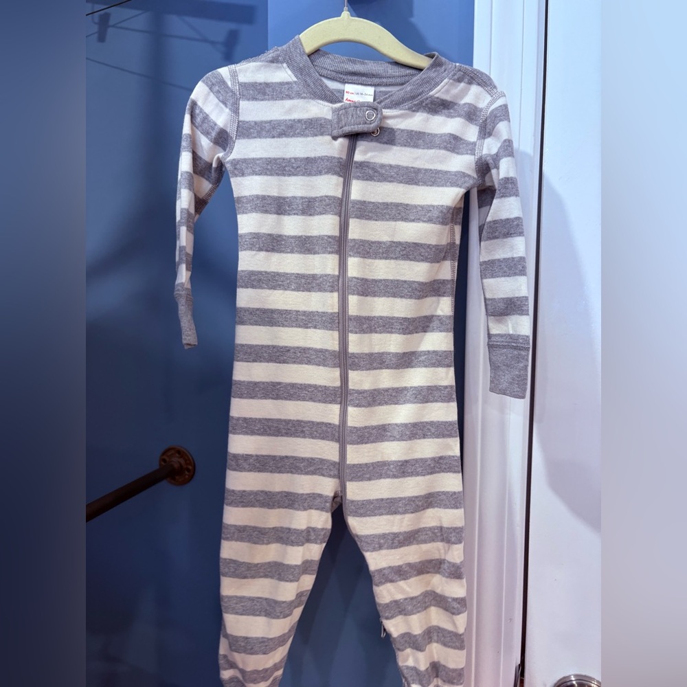 Gray and White Striped Hanna Andersson zip up